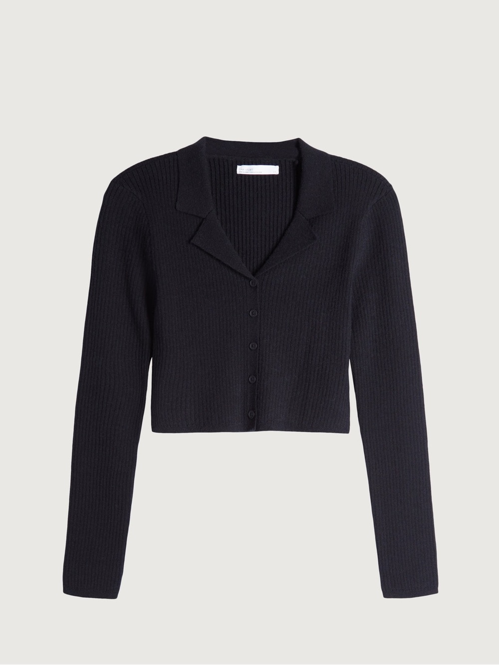 NEW with tags, OAK + FORT Cropped Collared Rib-Knit Cardigan – Black